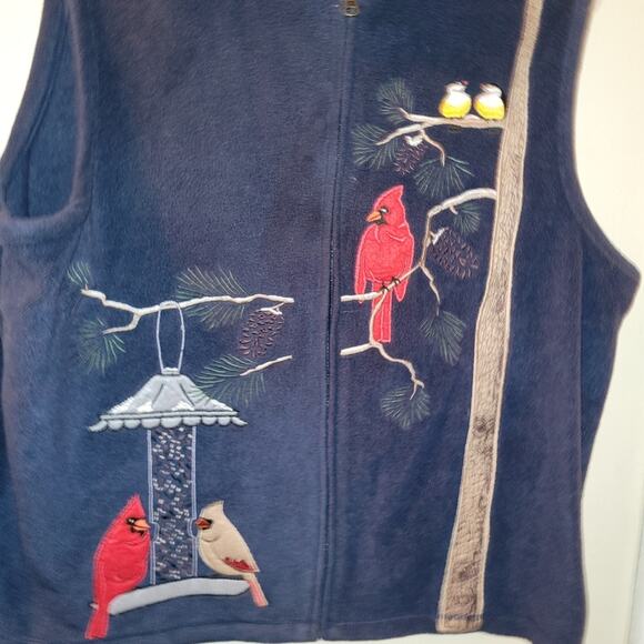 Vintage Womens Cardinal Bird Embroidered Vest Full Zip Navy Size XL - Picture 2 of 8